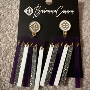 Rare find! Brianna Cannon PURPLE, GOLD, AND WHITE MOD DANGLE EARRINGS